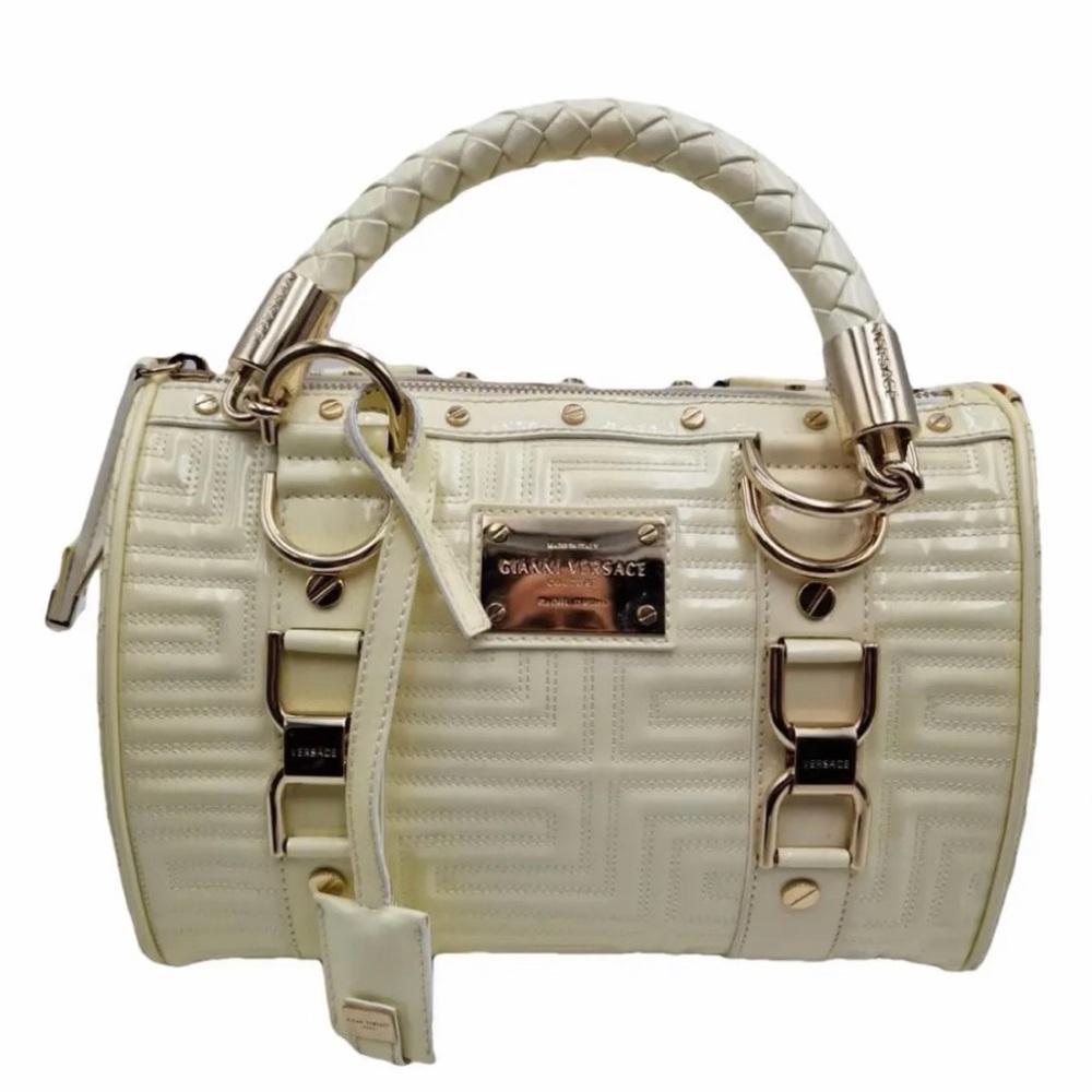 Versace cream white Quilted Satchel with Gold Accents limited ed fendace style
